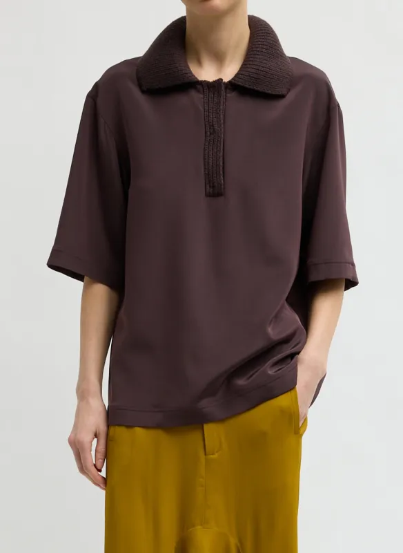 Strech Silk Nylon Knit Collar Cocoon Top made by Tibi