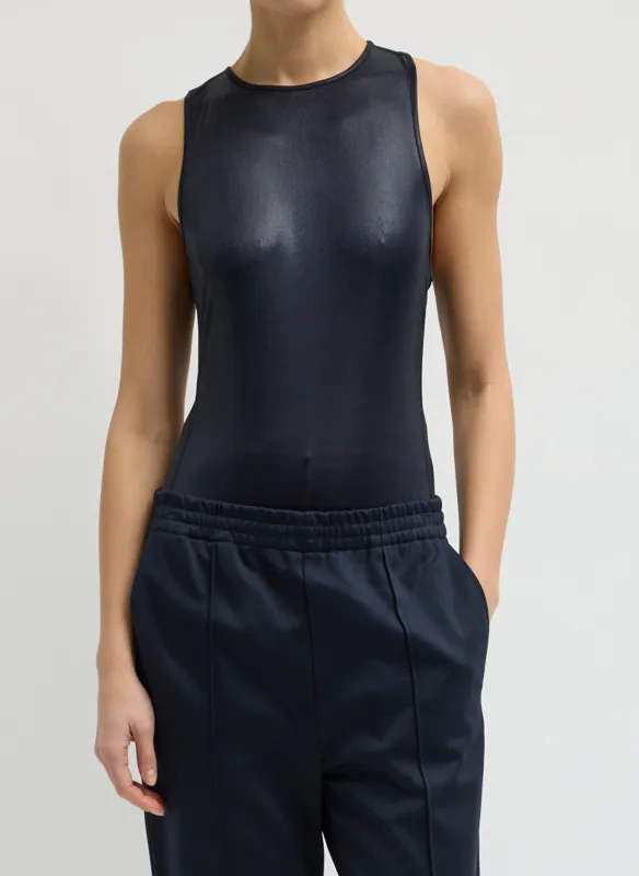 Metallic Knit Crewneck Racerback Bodysuit made by Tibi