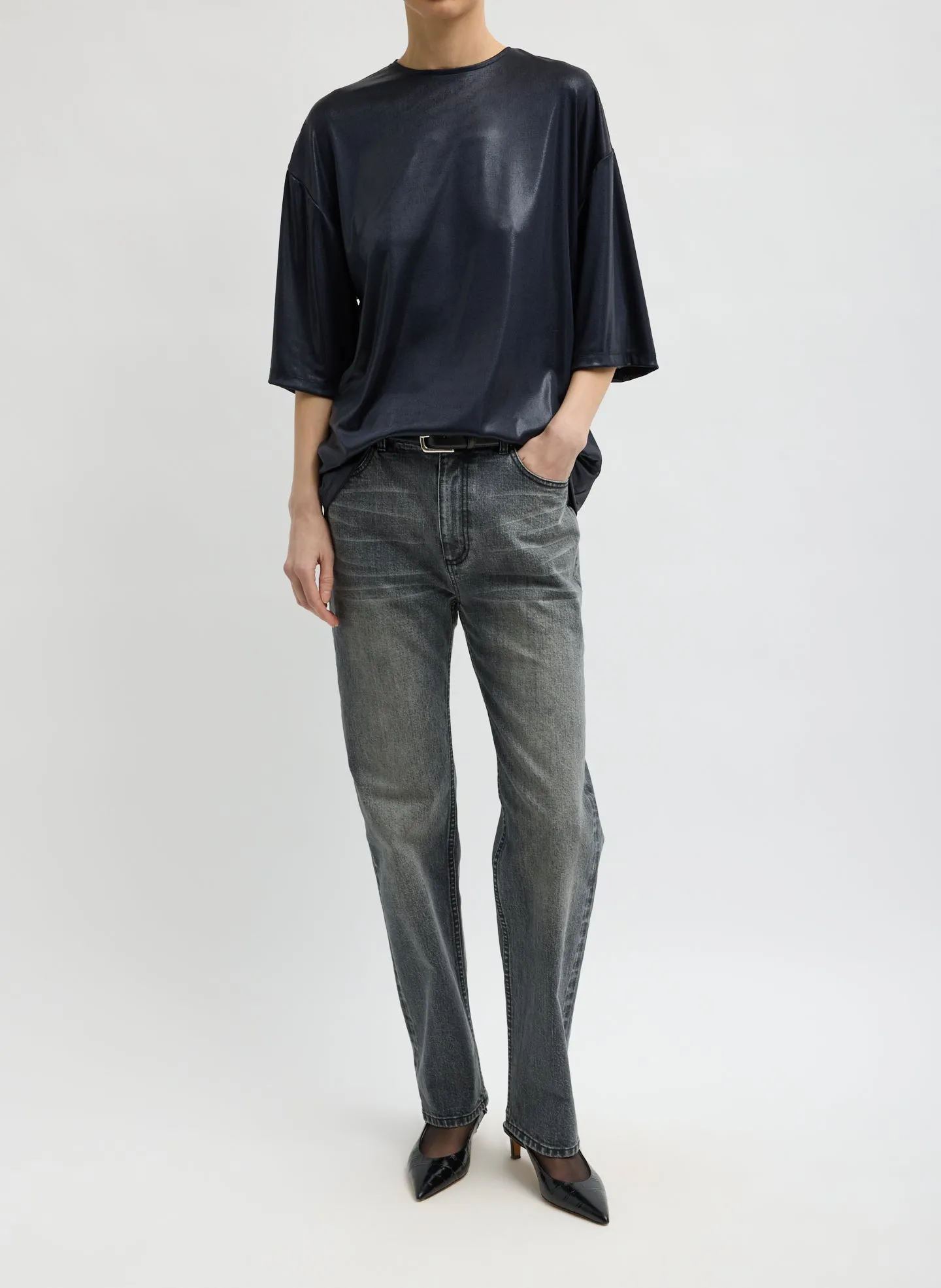 Metallic Knit Easy T-Shirt sold by Tibi product image thumbnail 4