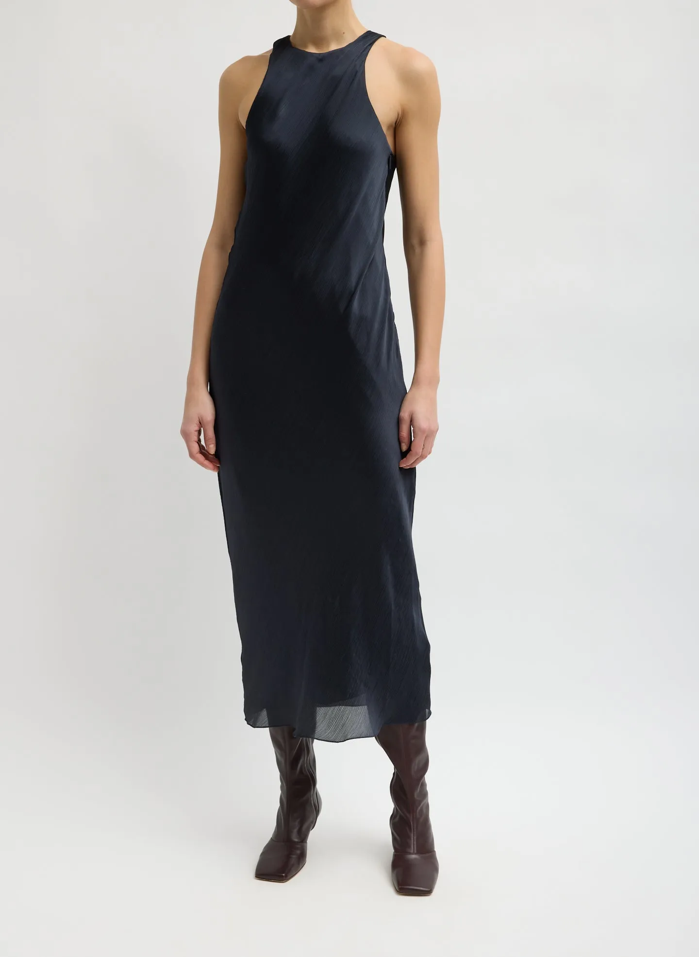 Matte Satin Plisse Midi Bias Dress sold by Tibi