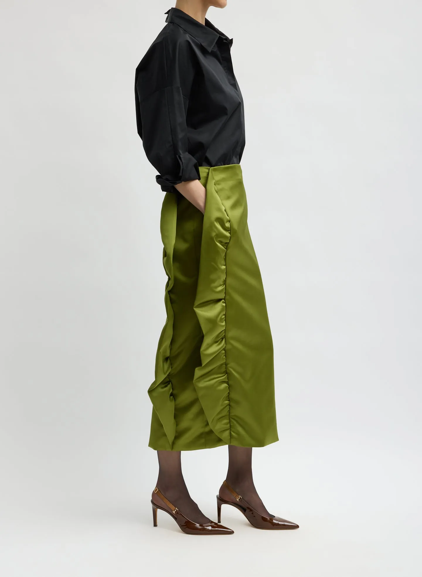 Tech Satin Side Ruffle Skirt sold by Tibi product image thumbnail 4
