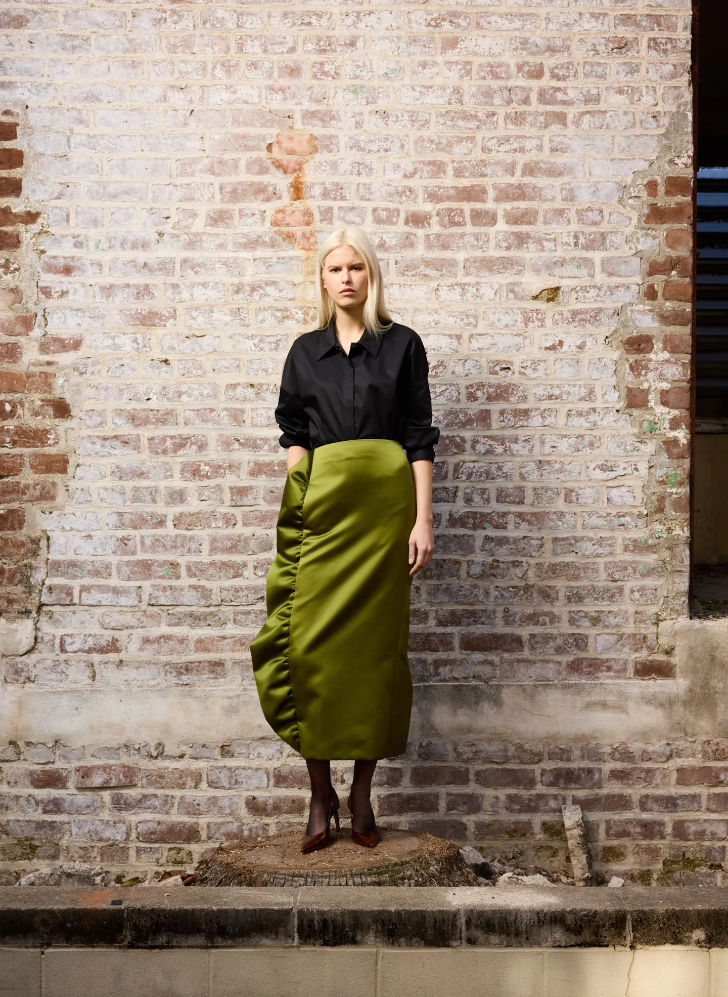 Tech Satin Side Ruffle Skirt sold by Tibi product image thumbnail 2