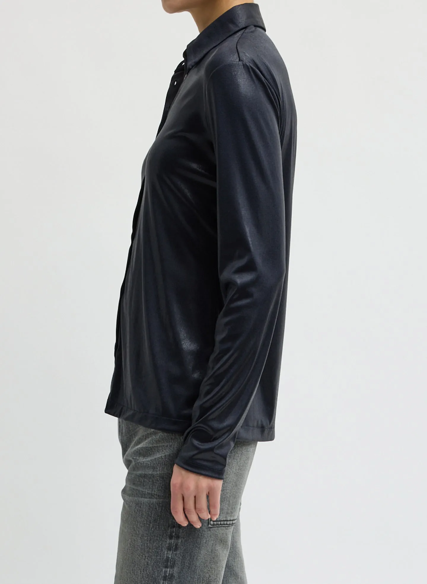 Metallic Knit Slim Long Sleeve Shirt sold by Tibi product image thumbnail 2