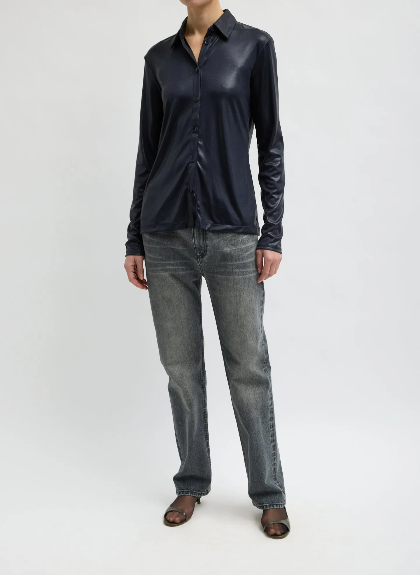 Metallic Knit Slim Long Sleeve Shirt sold by Tibi product image thumbnail 5