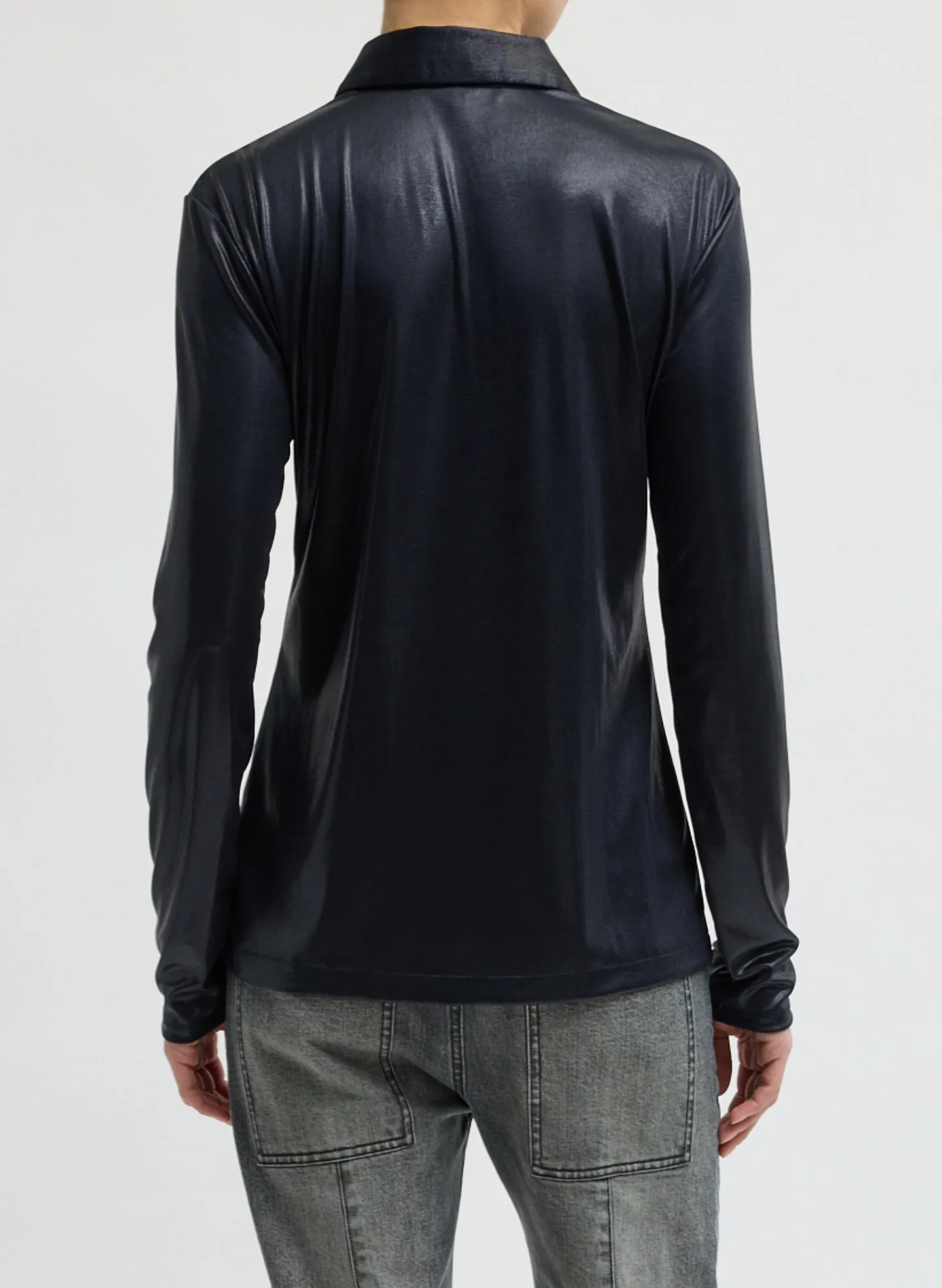 Metallic Knit Slim Long Sleeve Shirt sold by Tibi product image thumbnail 3
