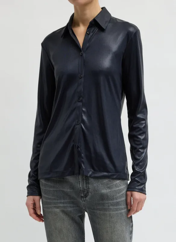 Metallic Knit Slim Long Sleeve Shirt made by Tibi