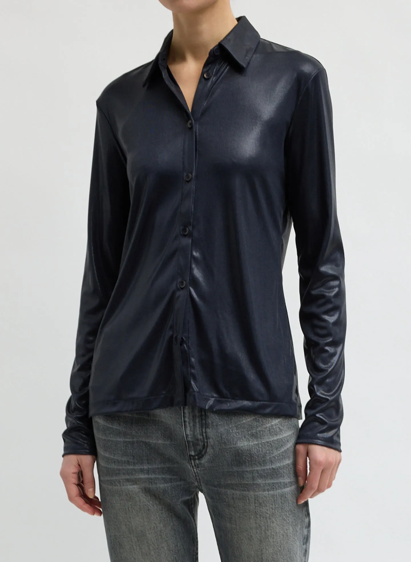 Metallic Knit Slim Long Sleeve Shirt sold by Tibi