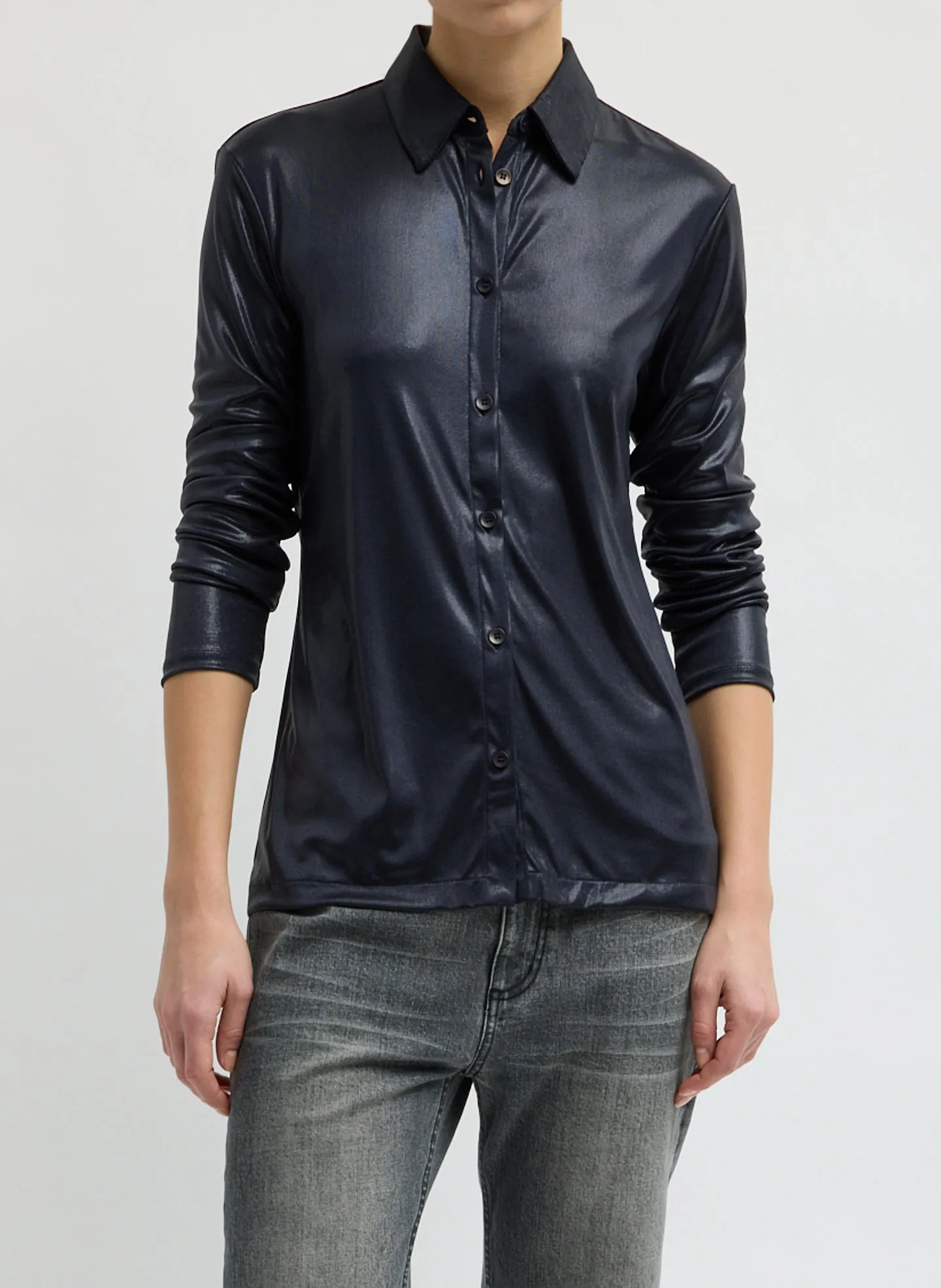 Metallic Knit Slim Long Sleeve Shirt sold by Tibi product image thumbnail 4
