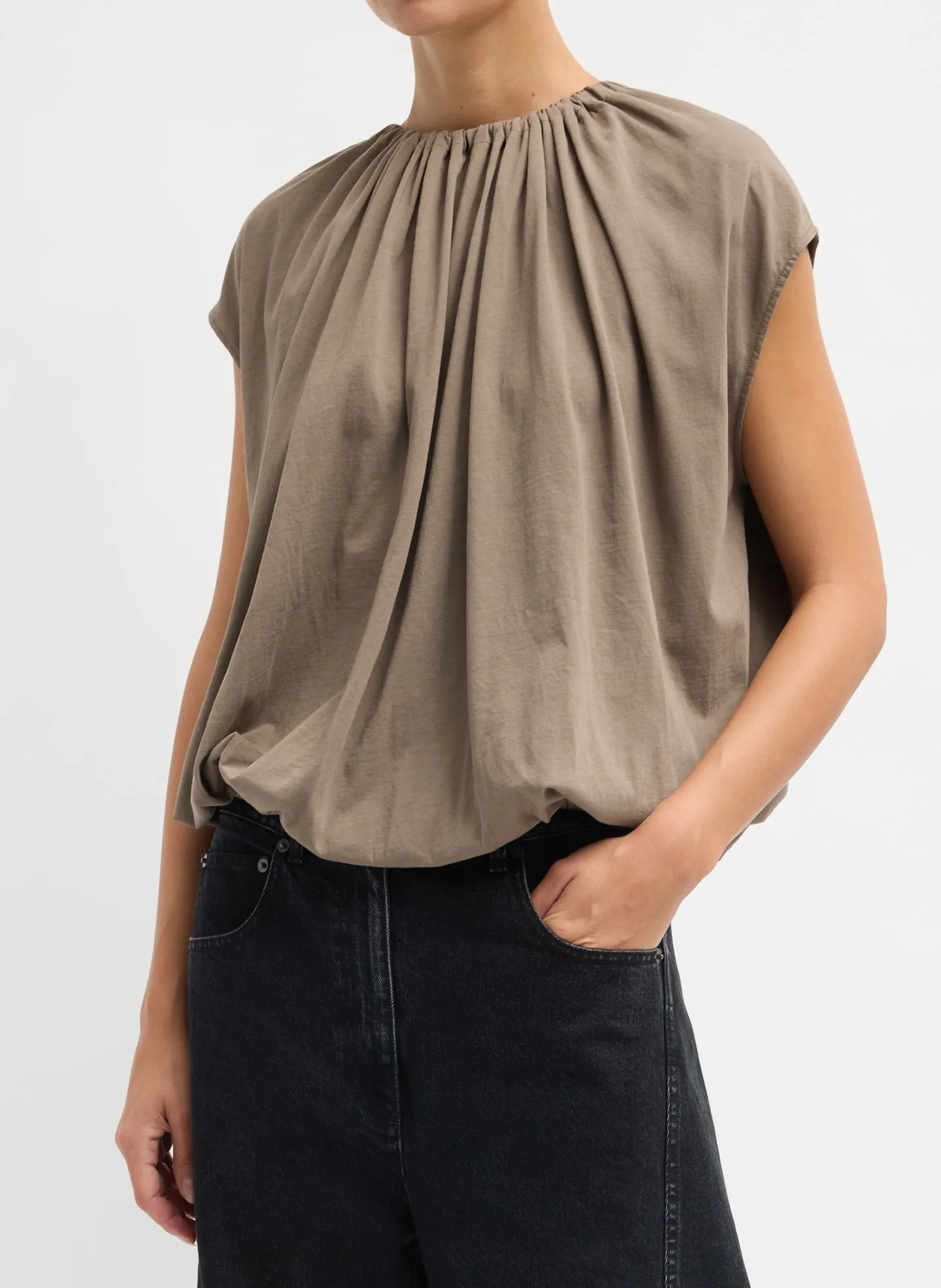 Shirred Neck Circular T-Shirt sold by Tibi