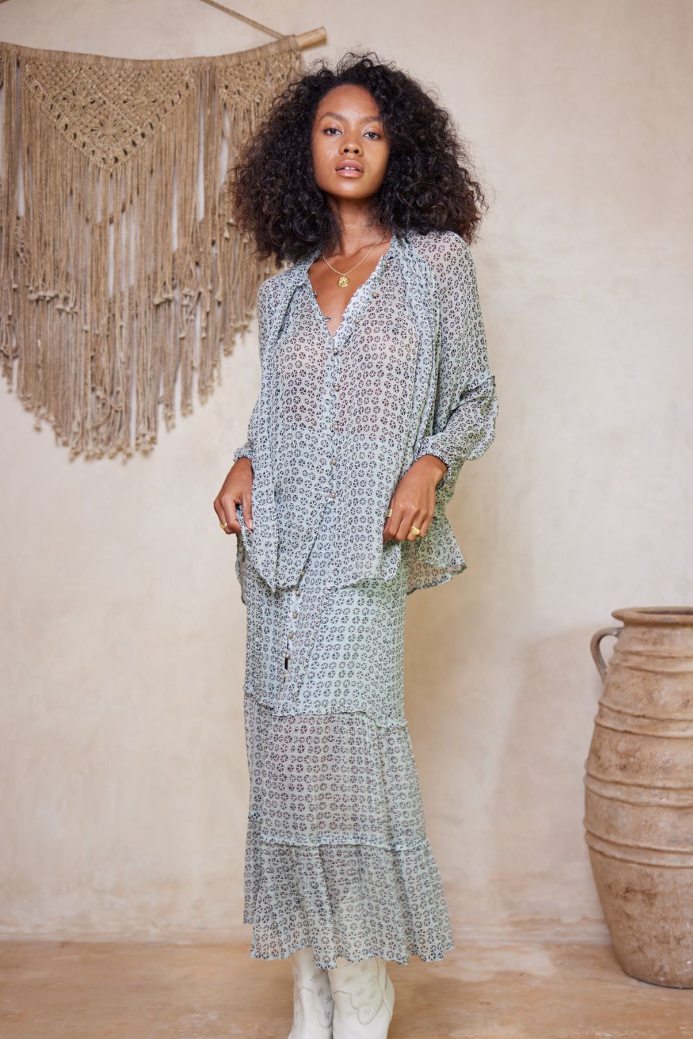 Antonia Rosette Maxi Skirt - Mint Charcoal sold by Tigerlily product image thumbnail 2