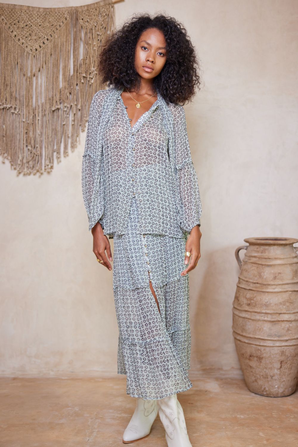 Antonia Rosette Maxi Skirt - Mint Charcoal sold by Tigerlily product image thumbnail 4