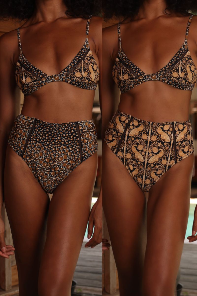 Ophelia Ava High Reversible Bikini Bottom - Black Peacock X Leopard sold by Tigerlily