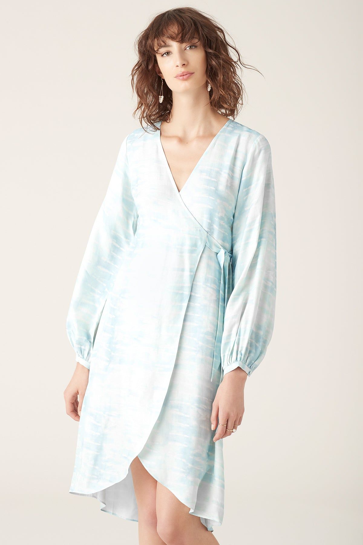 Saras Wrap Mini Dress - Blue sold by Tigerlily