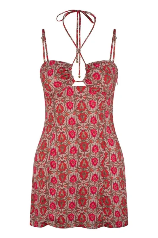 Eliza Olive Mini Dress - Beige Ornate sold by Tigerlily