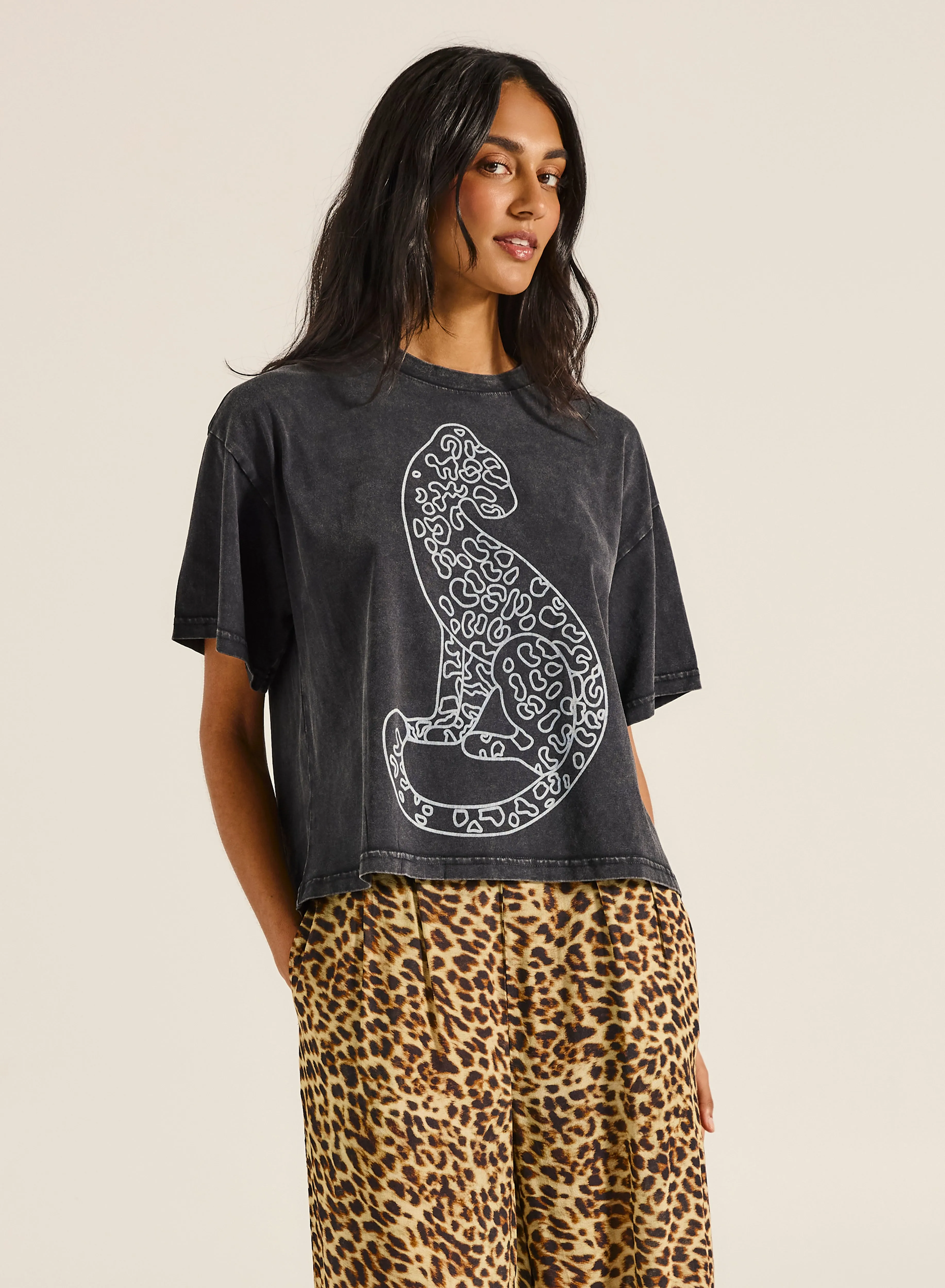 Jungle Leopard Boxy Crop Tee sold by Tigerlily