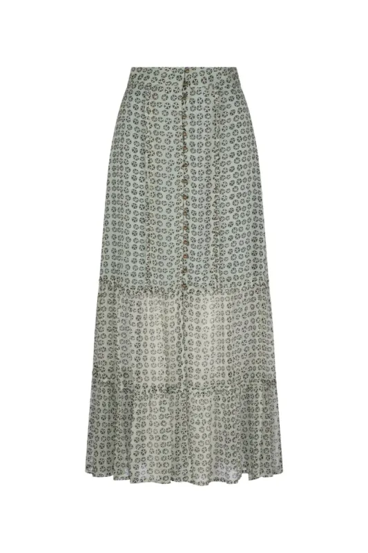Antonia Rosette Maxi Skirt - Mint Charcoal made by Tigerlily