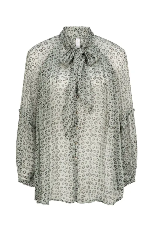 Antonia Frida Bow Blouse - Mint Charcoal sold by Tigerlily