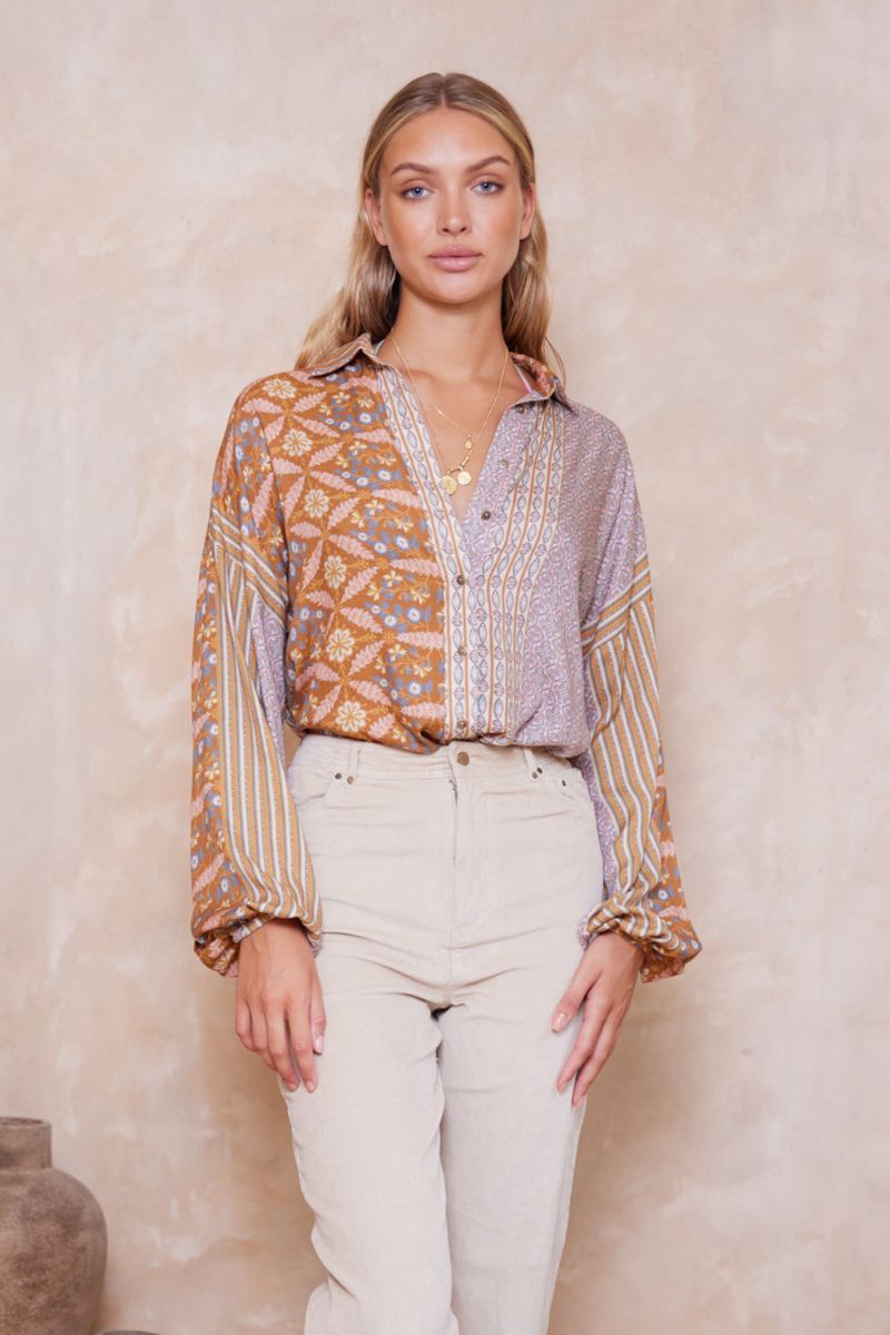Alora Sloane Slouch Shirt - Alora Tan Stripe sold by Tigerlily product image thumbnail 4