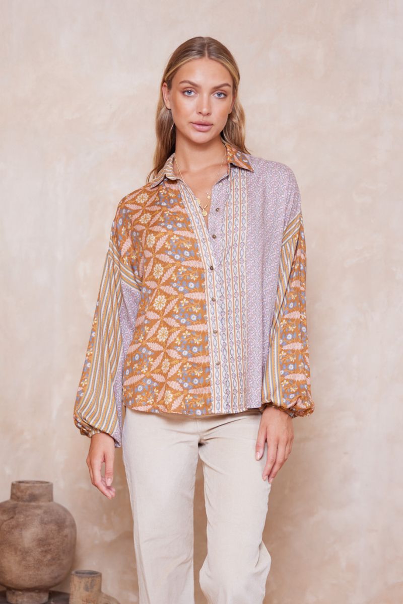 Alora Sloane Slouch Shirt - Alora Tan Stripe sold by Tigerlily product image thumbnail 2