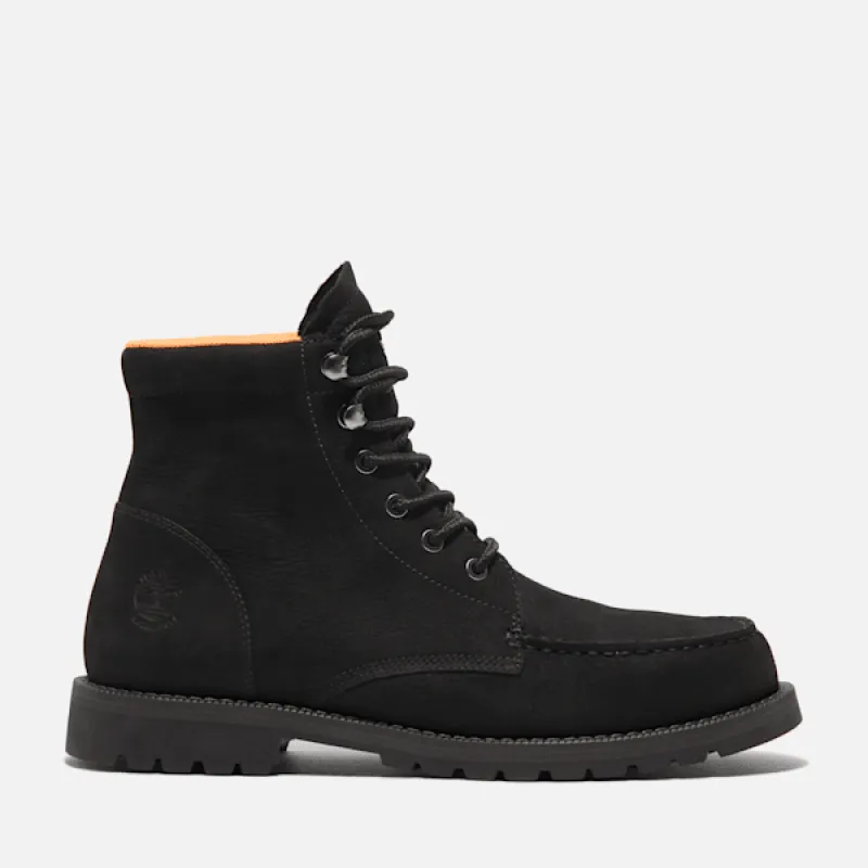 Timberland Men's Redwood Falls Waterproof Moc-Toe Boot in Black Nubuck sold by Timberland