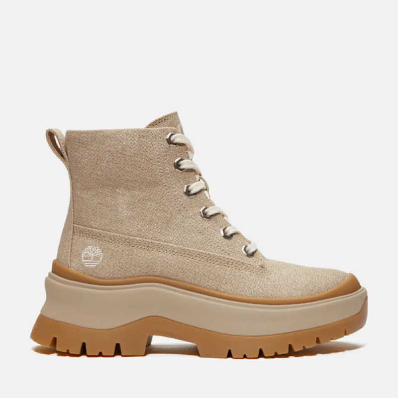 Timberland Women's Roxie Lane Mid Lace-Up Boot in Light BEI Canvas sold by Timberland