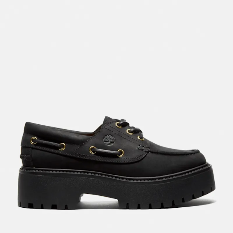 Timberland Women’s Stone Street Platform Boat Shoe in Black sold by Timberland