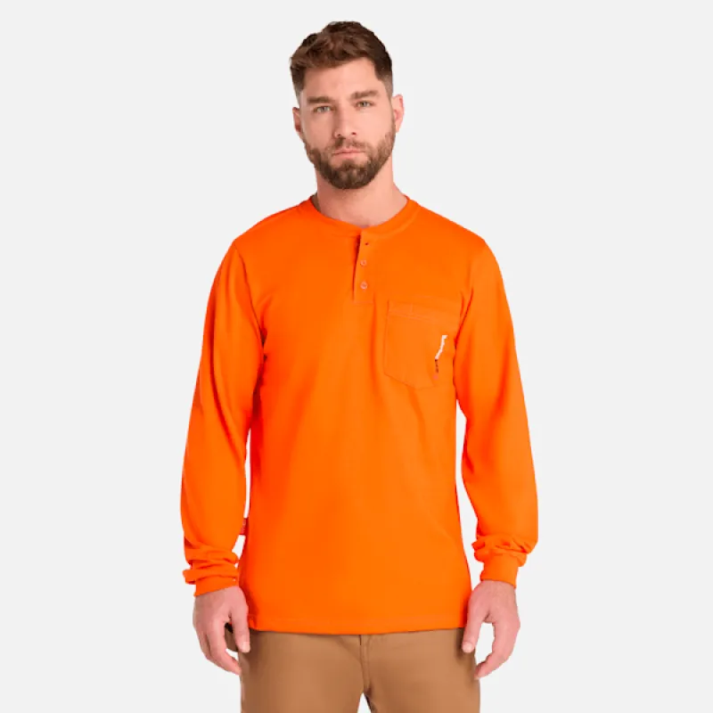 Men's Timberland PRO® Cotton Core Flame-Resistant Long-Sleeve Henley in Blaze Orange sold by Timberland