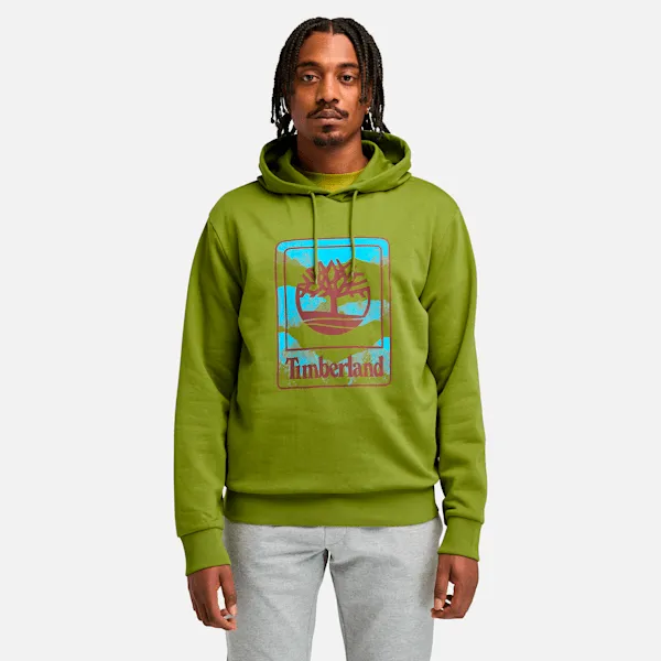 Timberland Men's Outdoor Graphic Brushback Hoodie in Guacamole sold by Timberland