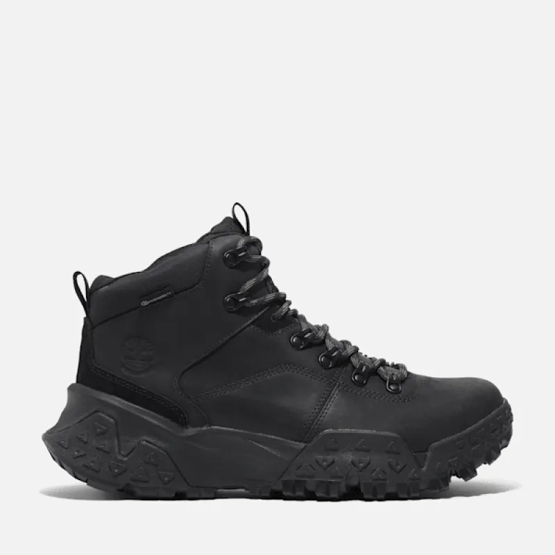 Timberland Men's Motion Scramble Mid Lace-Up Waterproof Hiking Boot in Black Full Grain sold by Timberland