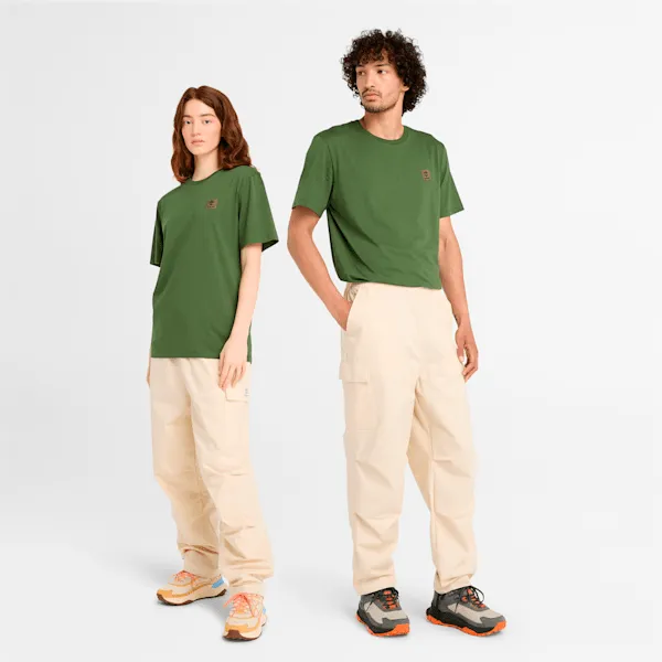 Timberland Short Sleeve Woven Badge T-Shirt in Black Forest Green sold by Timberland