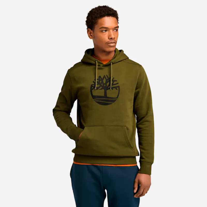 Timberland Men's Kennebec River Tree Logo Hoodie in Dark Olive sold by Timberland