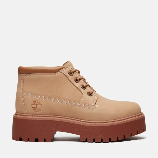 Timberland Women's Stone Street Waterproof Platform Chukka in BEI Nubuck sold by Timberland