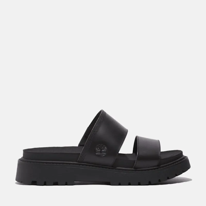 Timberland Women's Clairemont Way Slide Sandal in Black Full Grain made by Timberland