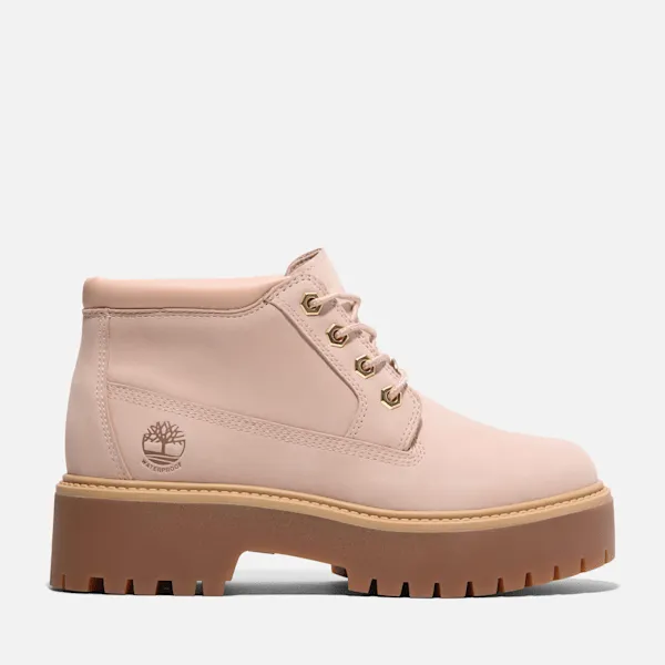Timberland Women's Stone Street Waterproof Platform Chukka in Light BEI Nubuck sold by Timberland