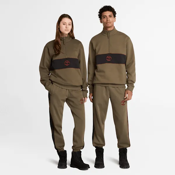 Timberland Cut-and-Sew Quarter-Zip Sweatshirt in Grape Leaf/Black sold by Timberland