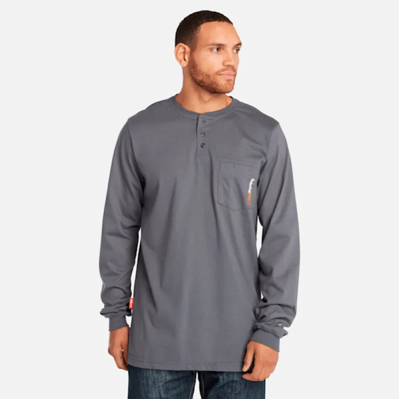 Men's Timberland PRO® Cotton Core Flame-Resistant Long-Sleeve Henley in Charcoal sold by Timberland