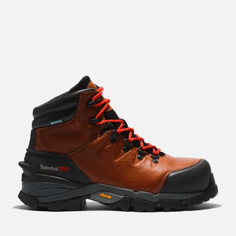 Timberland Men's Heritage Hyperion 6" Composite Toe Waterproof Work Boot in Brown made by Timberland