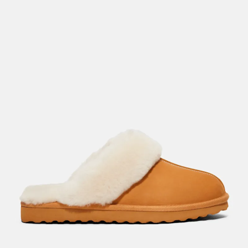 Timberland Women's Culver Ridge Shearling Scuff Slipper in Wheat Nubuck sold by Timberland