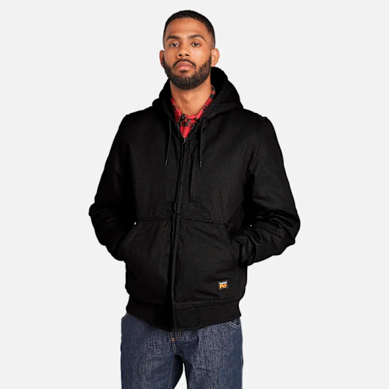 Men's Timberland PRO® Gritman Fleece-Lined Hooded Canvas Jacket in Jet Black sold by Timberland