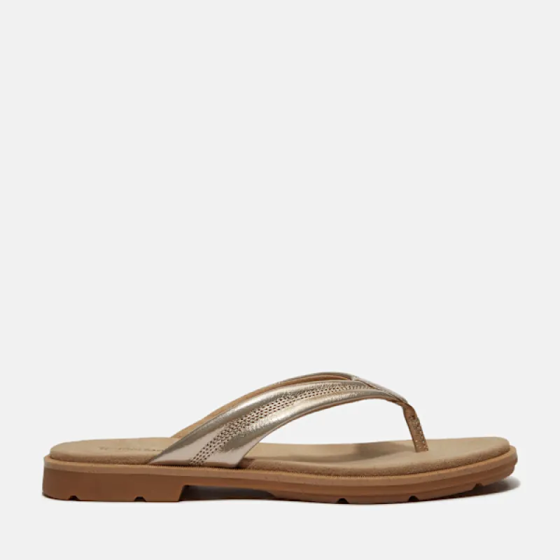 Timberland Women's Calista Bay Thong Sandal in Gold Metallic sold by Timberland
