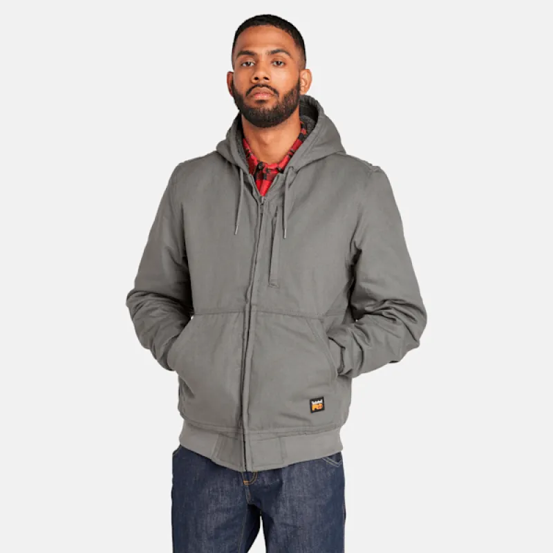Men's Timberland PRO® Gritman Fleece-Lined Hooded Canvas Jacket in Pewter sold by Timberland