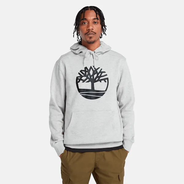 Timberland Men's Kennebec River Tree Logo Hoodie in Medium Grey Heather sold by Timberland