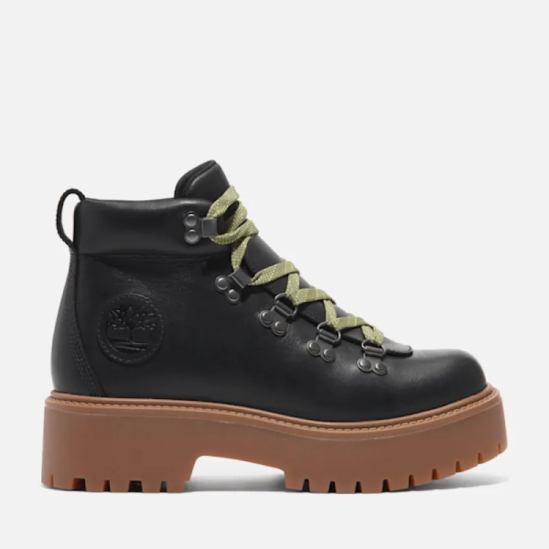 Timberland Women's Stone Street Mid Lace-Up Platform Hiker in Black Full Grain sold by Timberland