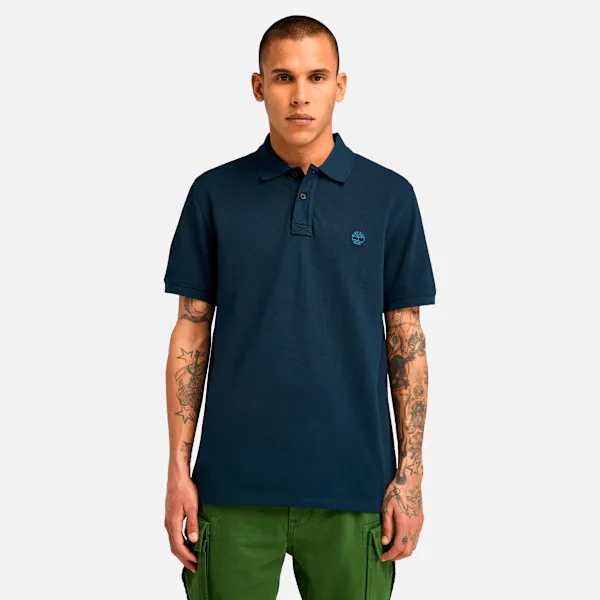 Timberland Men's Millers River Short-Sleeve Pique Polo Shirt in Dark Sapphire sold by Timberland