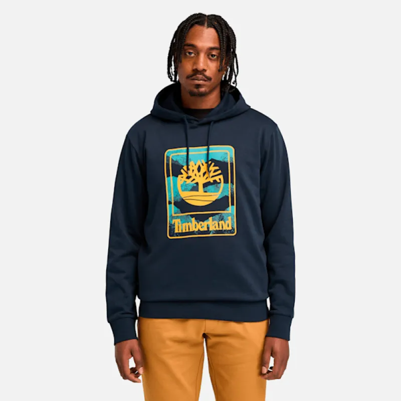 Timberland Men's Outdoor Graphic Brushback Hoodie in Dark Sapphire sold by Timberland