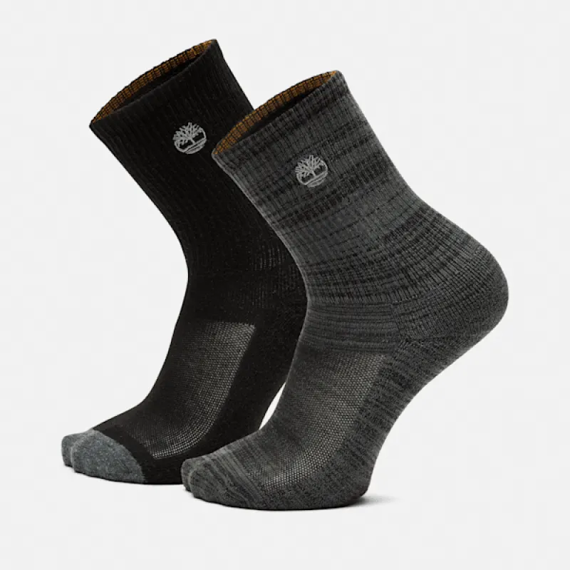 Timberland Men's Mystic River 2-Pack Casual Crew Socks in Black made by Timberland