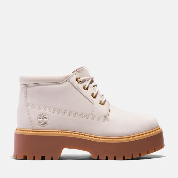 Timberland Women's Stone Street Waterproof Platform Chukka in White Nubuck sold by Timberland