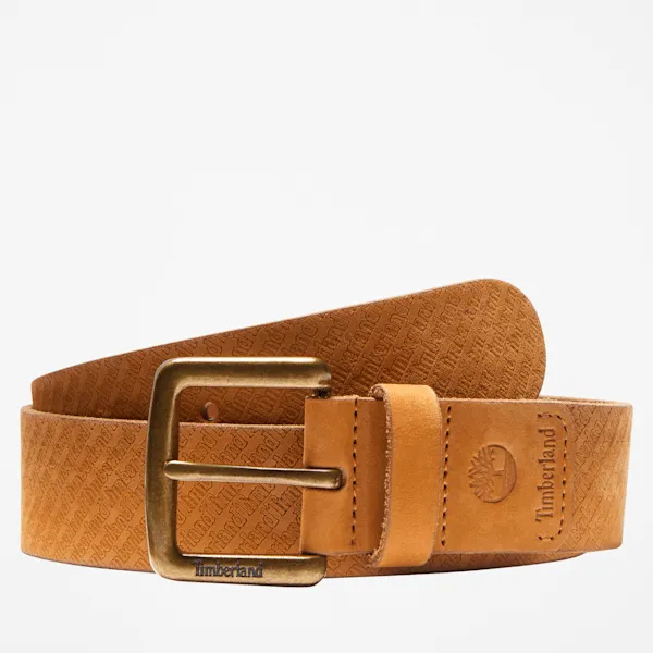 Men's 38MM Timberland® Repeat Logo Belt in Wheat sold by Timberland