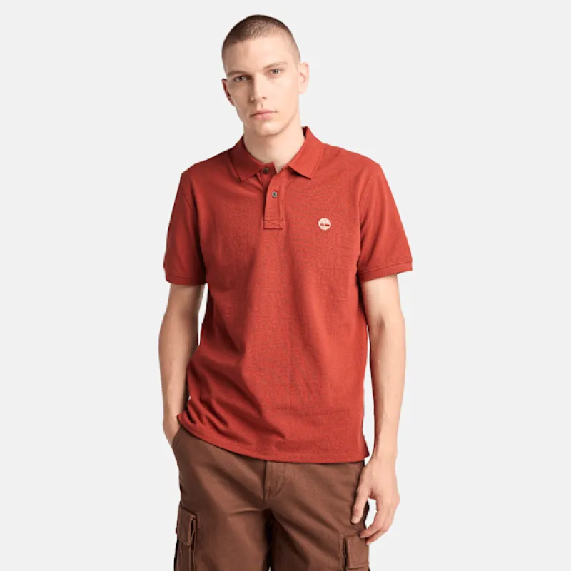 Timberland Men's Millers River Short-Sleeve Pique Polo Shirt in Burnt Henna sold by Timberland