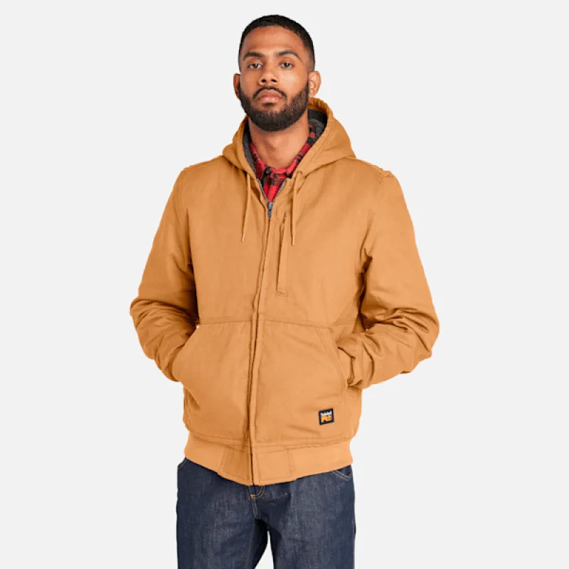 Men's Timberland PRO® Gritman Fleece-Lined Hooded Canvas Jacket in Dark Wheat sold by Timberland